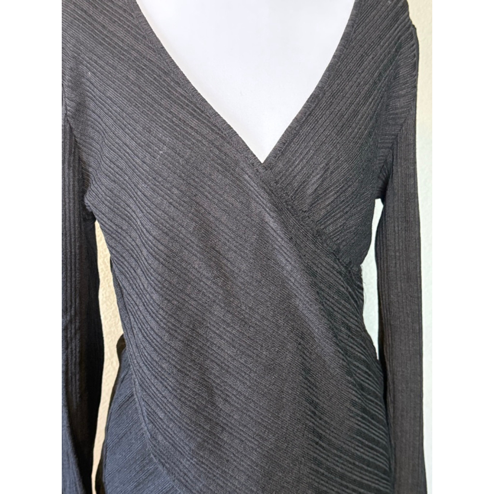 Patrizia Luca Milano Black Textured Wrap Front Long Sleeve Top | Size Small | NW - Picture 3 of 5